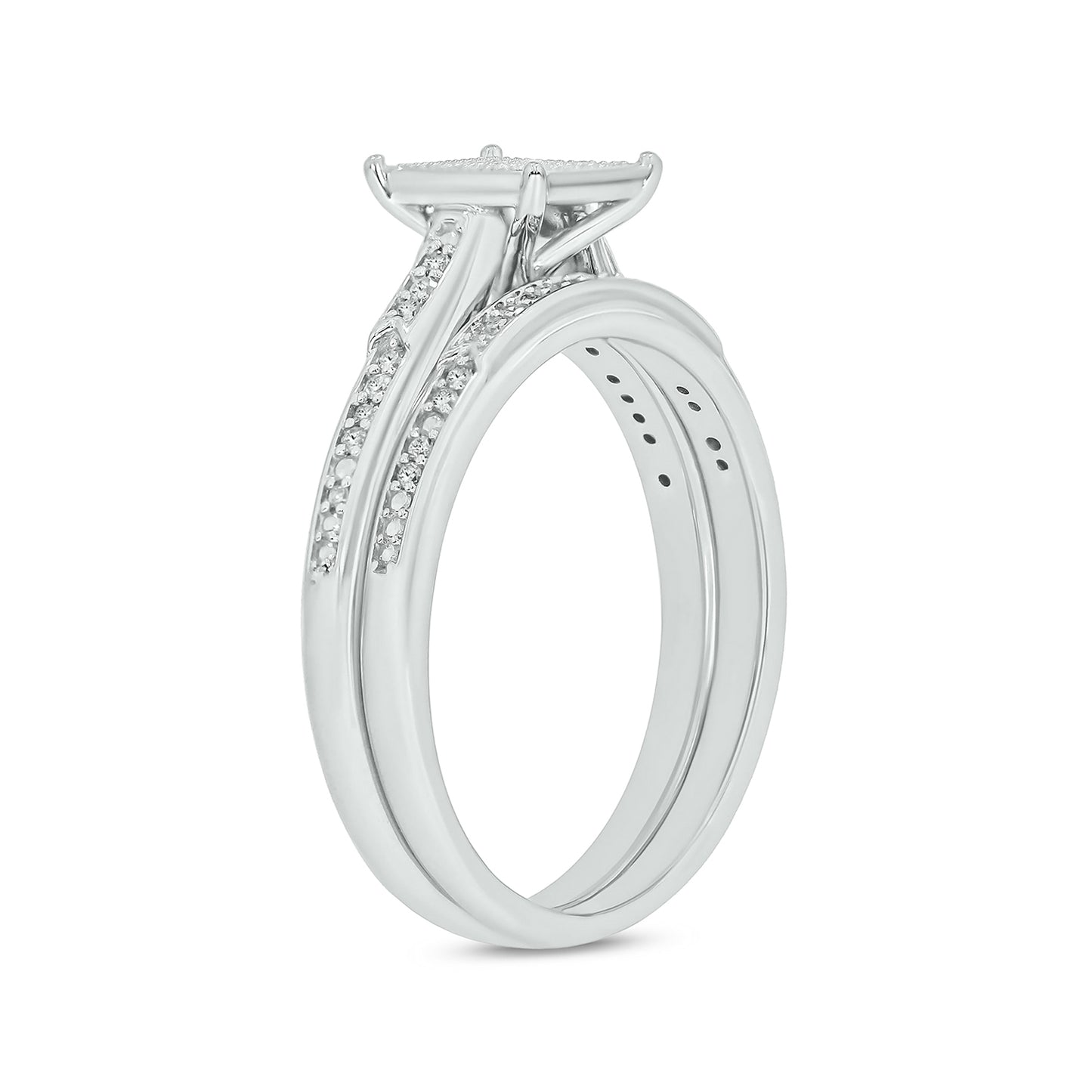 Exclusive Princess Natural Diamonds Wedding Ring Set in 925 Sterling Silver