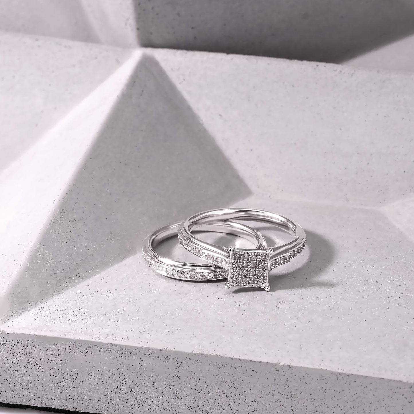 Exclusive Princess Natural Diamonds Wedding Ring Set in 925 Sterling Silver