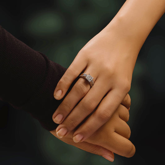 Exclusive Princess Natural Diamonds Wedding Ring Set in 925 Sterling Silver