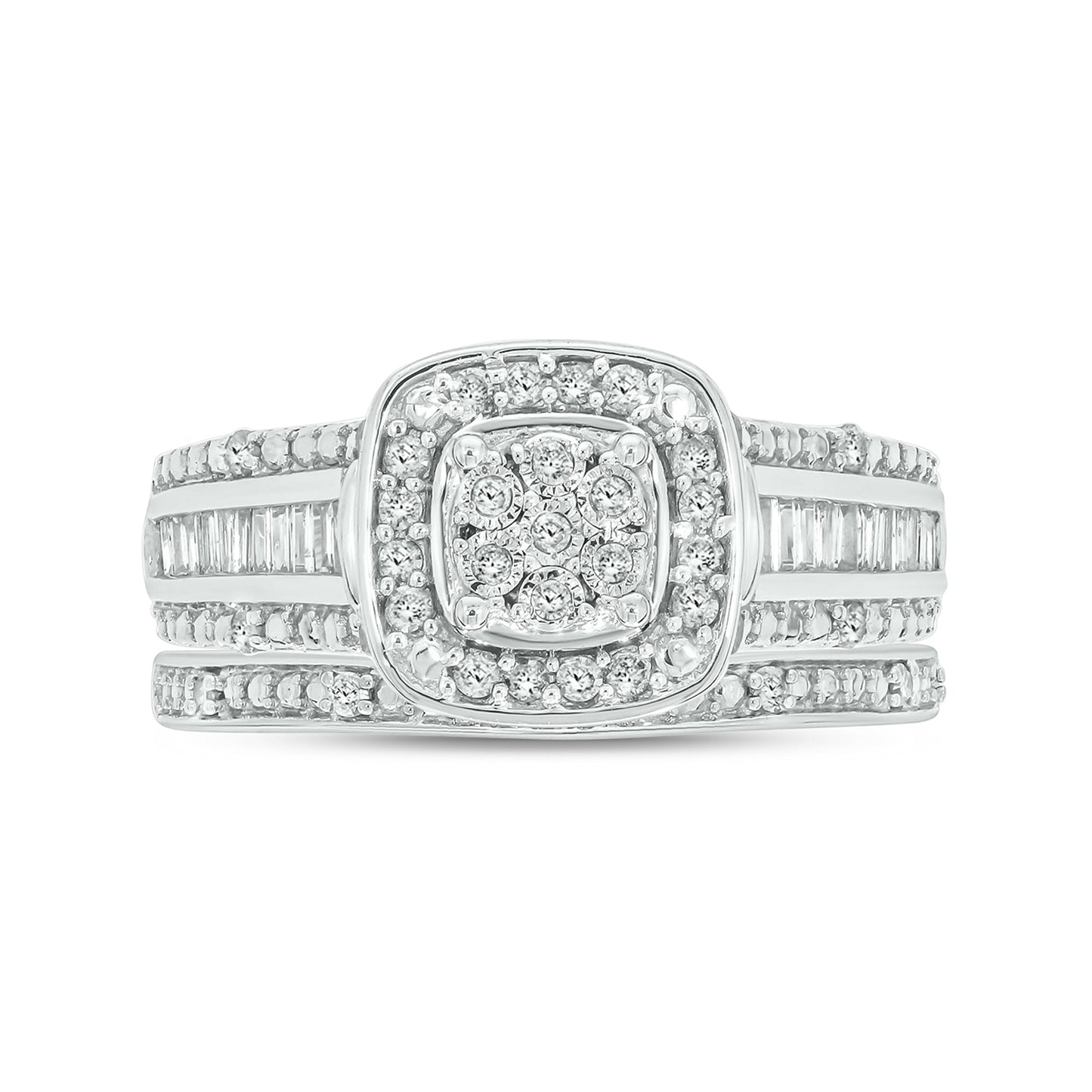 Elegant Cushion Natural Diamonds Wedding Ring Set in 925 Sterling Silver