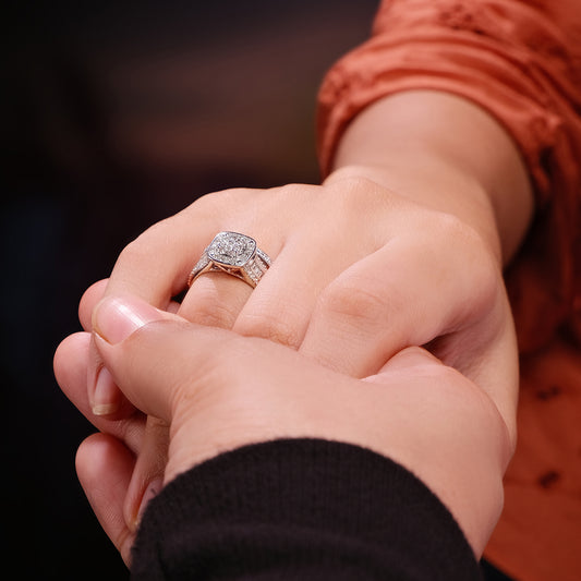 Elegant Cushion Natural Diamonds Wedding Ring Set in 925 Sterling Silver