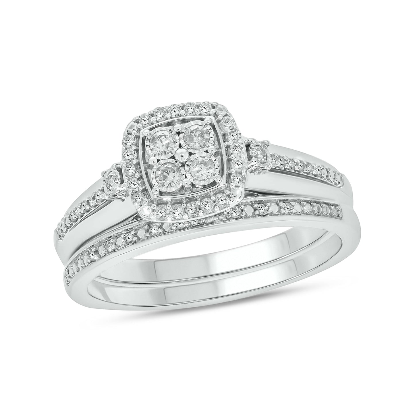 Glamorous Cushion Natural Diamonds Wedding Ring Set in 925 Sterling Silver