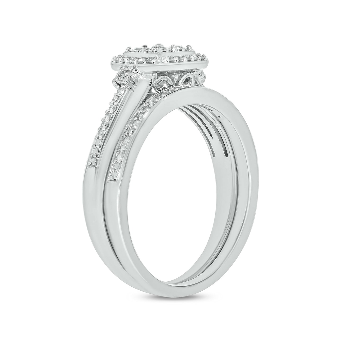 Glamorous Cushion Natural Diamonds Wedding Ring Set in 925 Sterling Silver