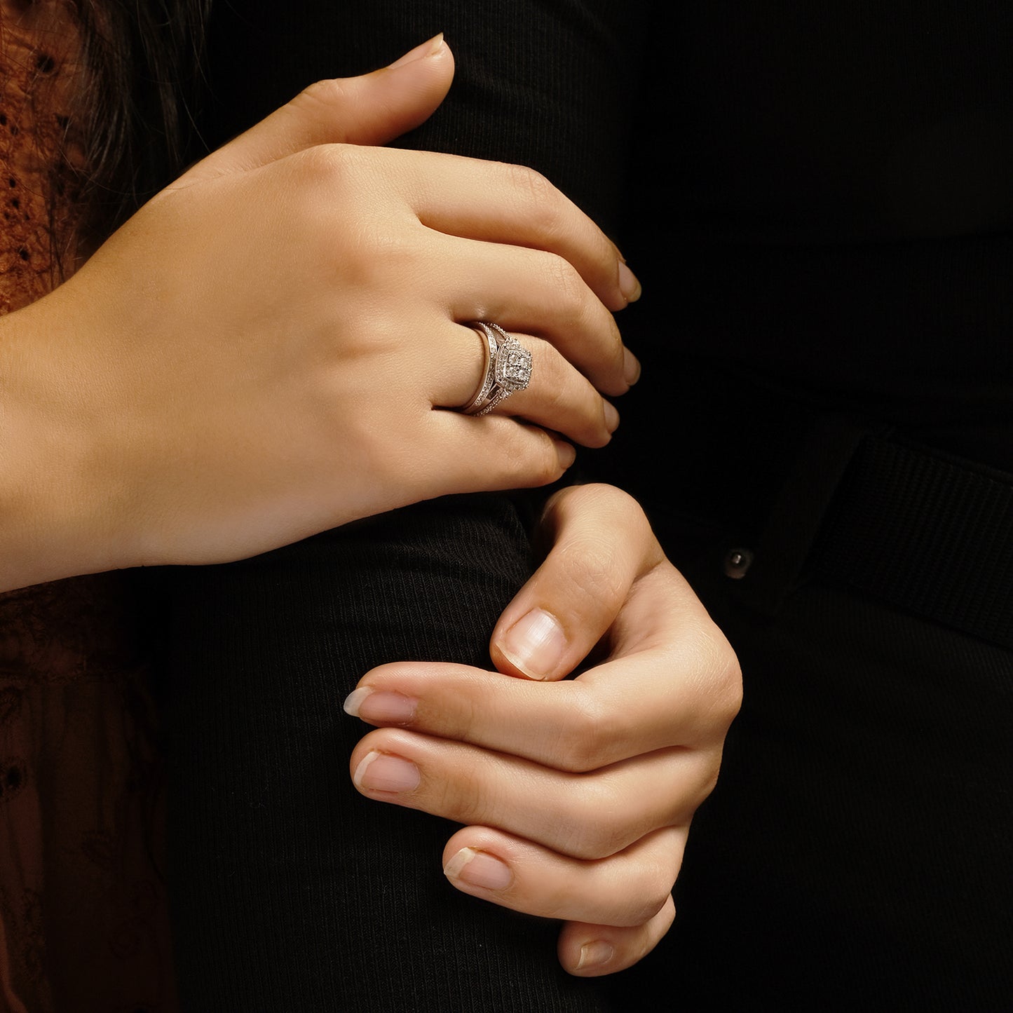 Glamorous Cushion Natural Diamonds Wedding Ring Set in 925 Sterling Silver