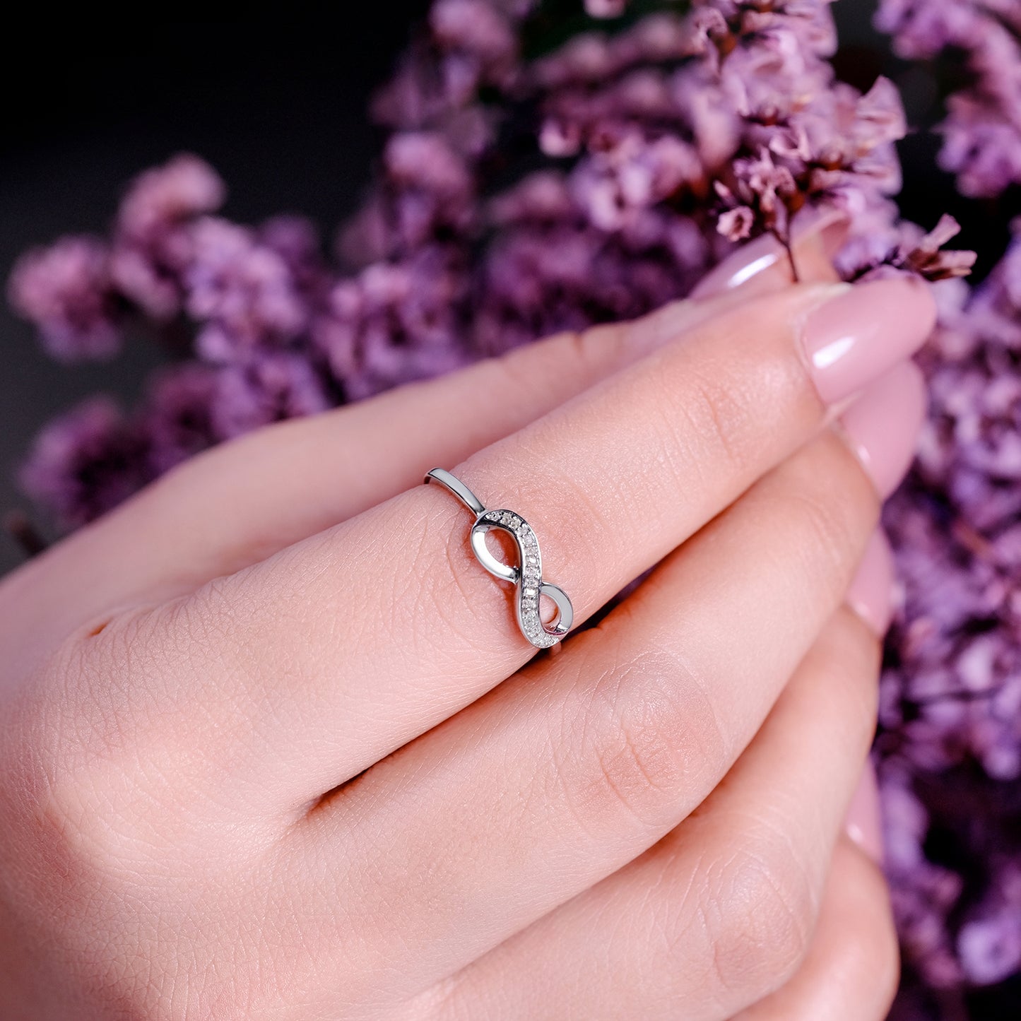 10K Gold Infinity Promise Ring with natural diamonds