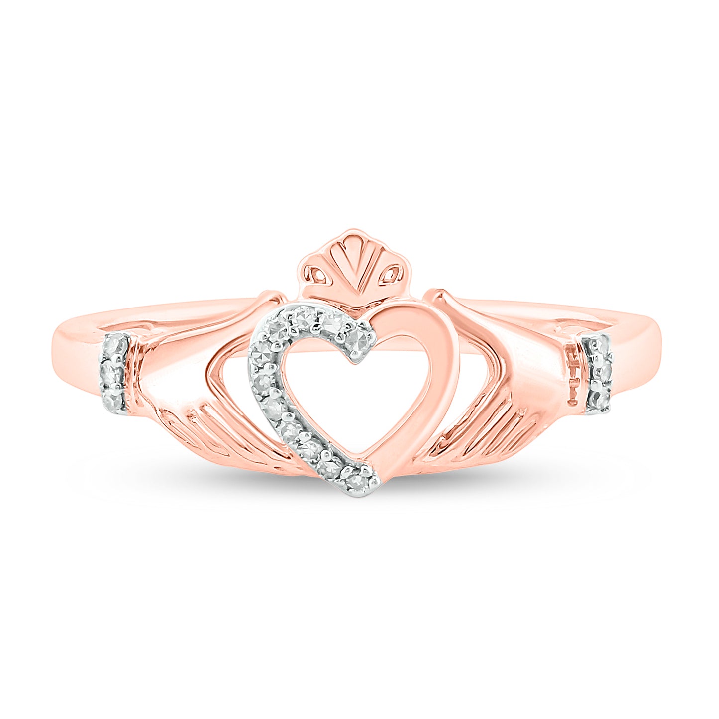 18K Gold Plated Claddagh Diamond Ring in 925 Sterling Silver