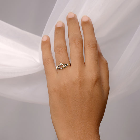 14K & 18K Gold Vermeil Claddagh Diamond Ring