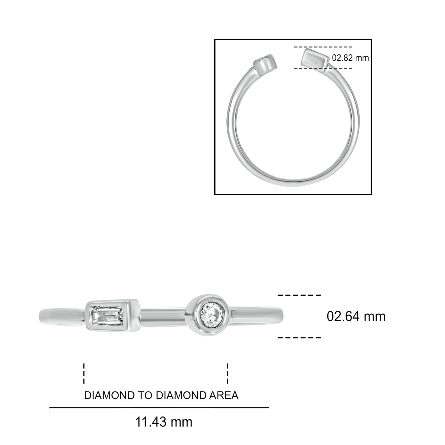 10KT Gold Round & Baguette Diamond Fashion Open Ring