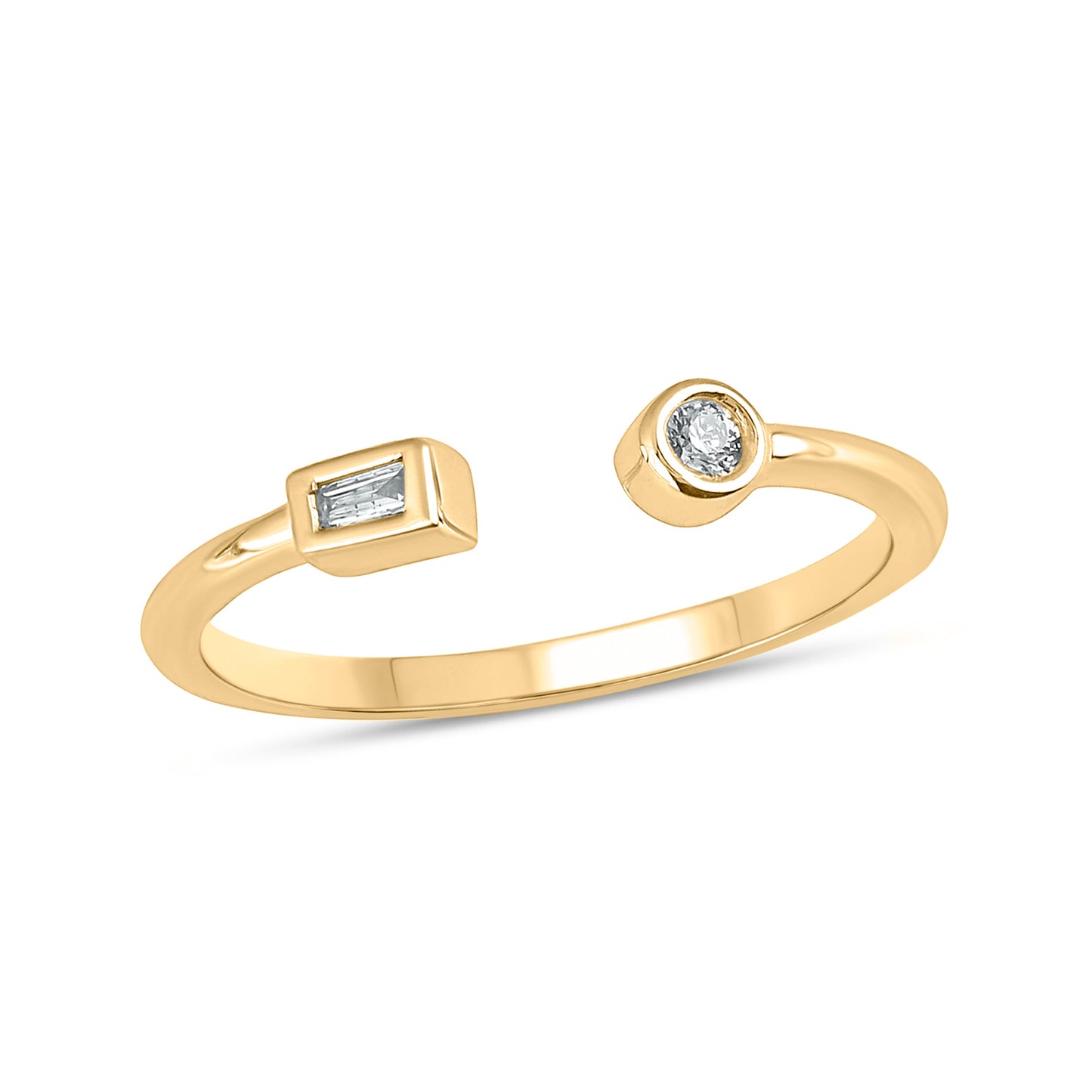 10KT Gold Round & Baguette Diamond Fashion Open Ring