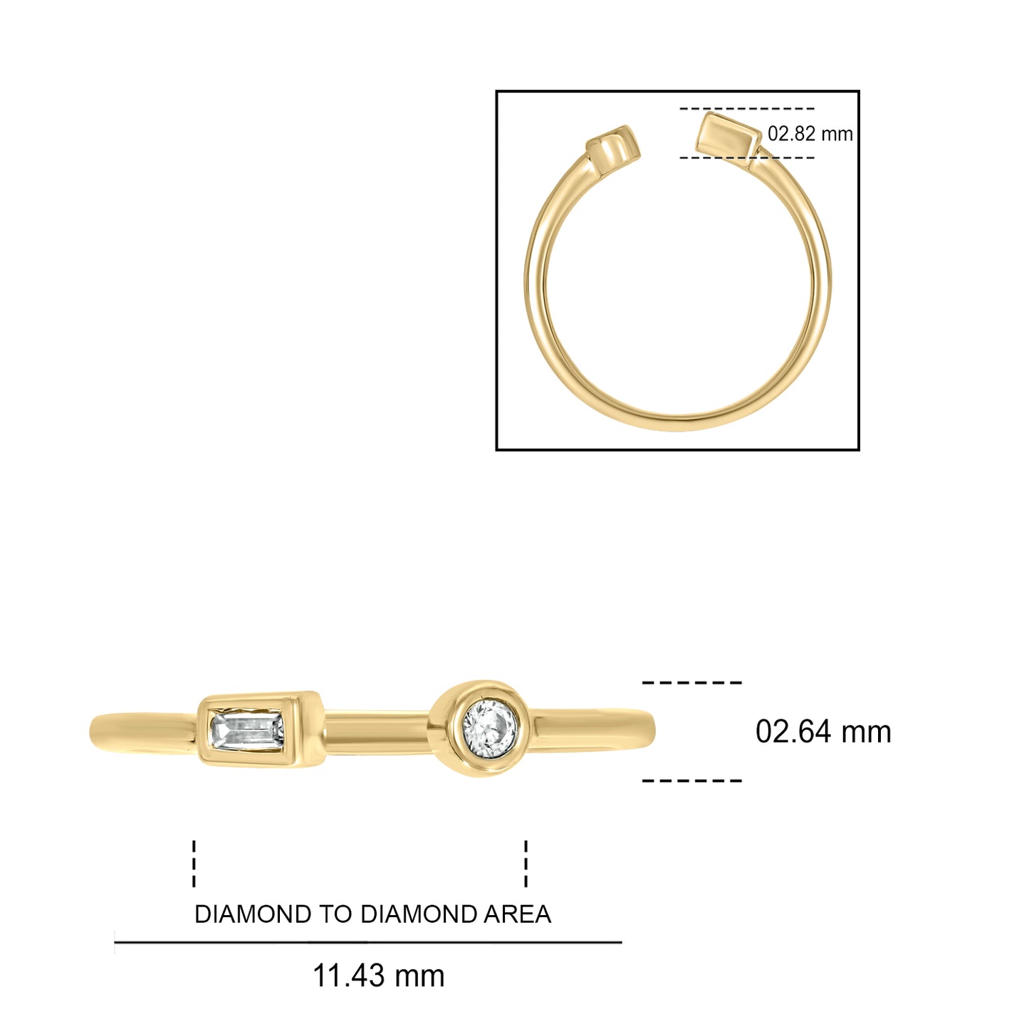 10KT Gold Round & Baguette Diamond Fashion Open Ring