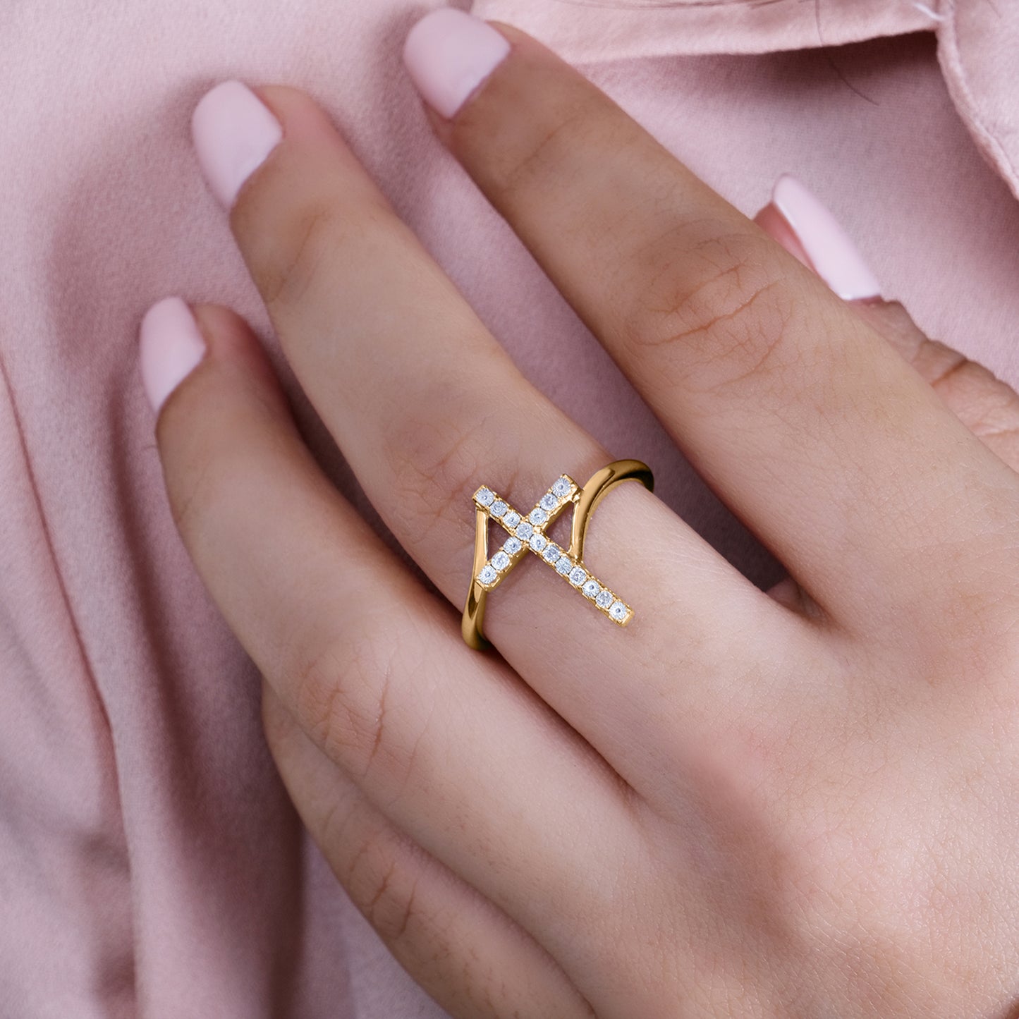 14K & 18K Gold Vermeil Diamond Cross Ring