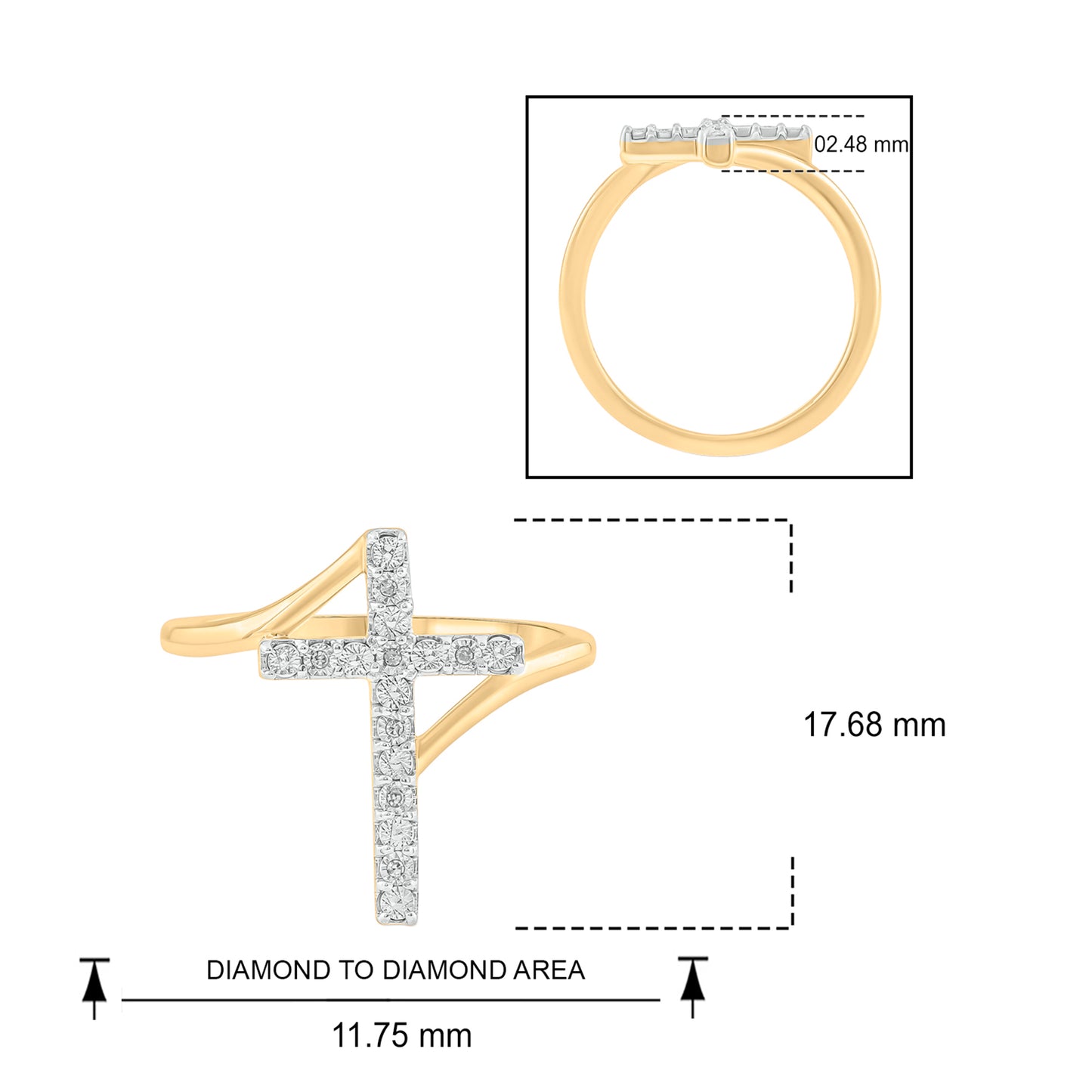 14K & 18K Gold Vermeil Diamond Cross Ring