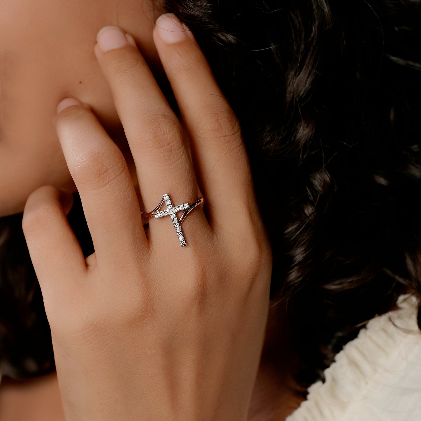 14K & 18K Gold Vermeil Diamond Cross Ring