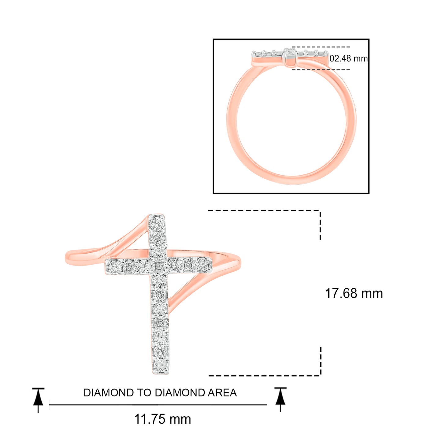14K & 18K Gold Vermeil Diamond Cross Ring