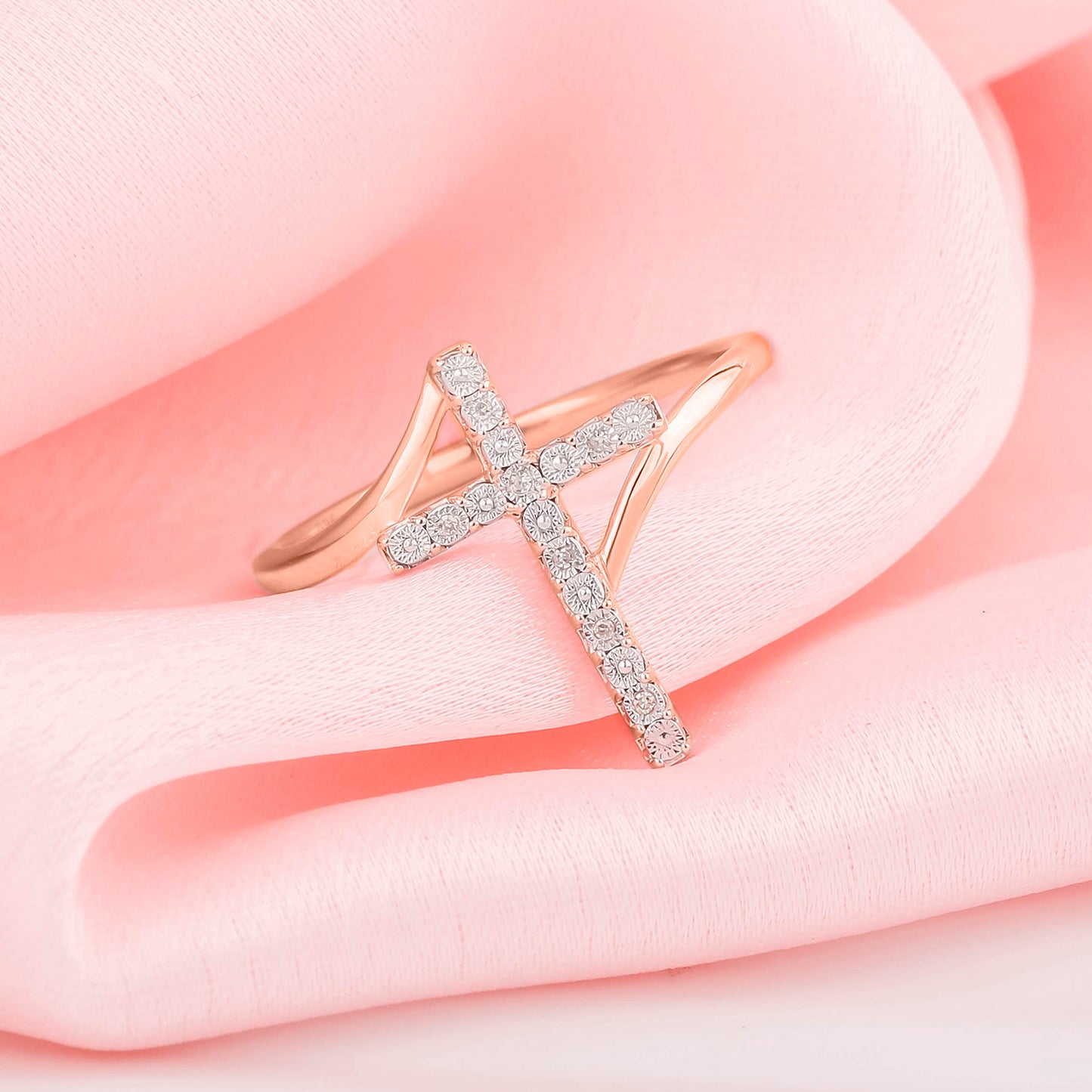 14K & 18K Gold Vermeil Diamond Cross Ring
