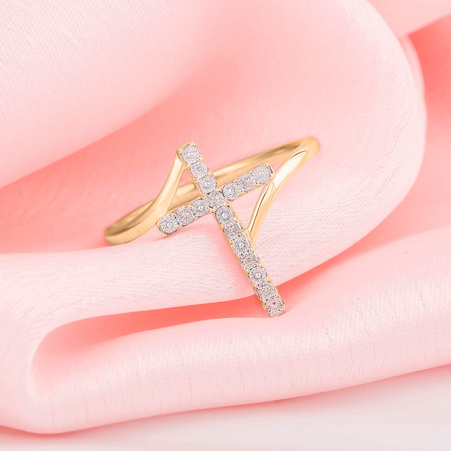 14K & 18K Gold Vermeil Diamond Cross Ring