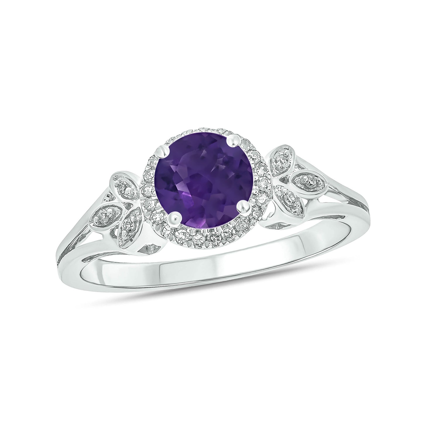 10K Gold Floral Amethyst & Diamond Ring