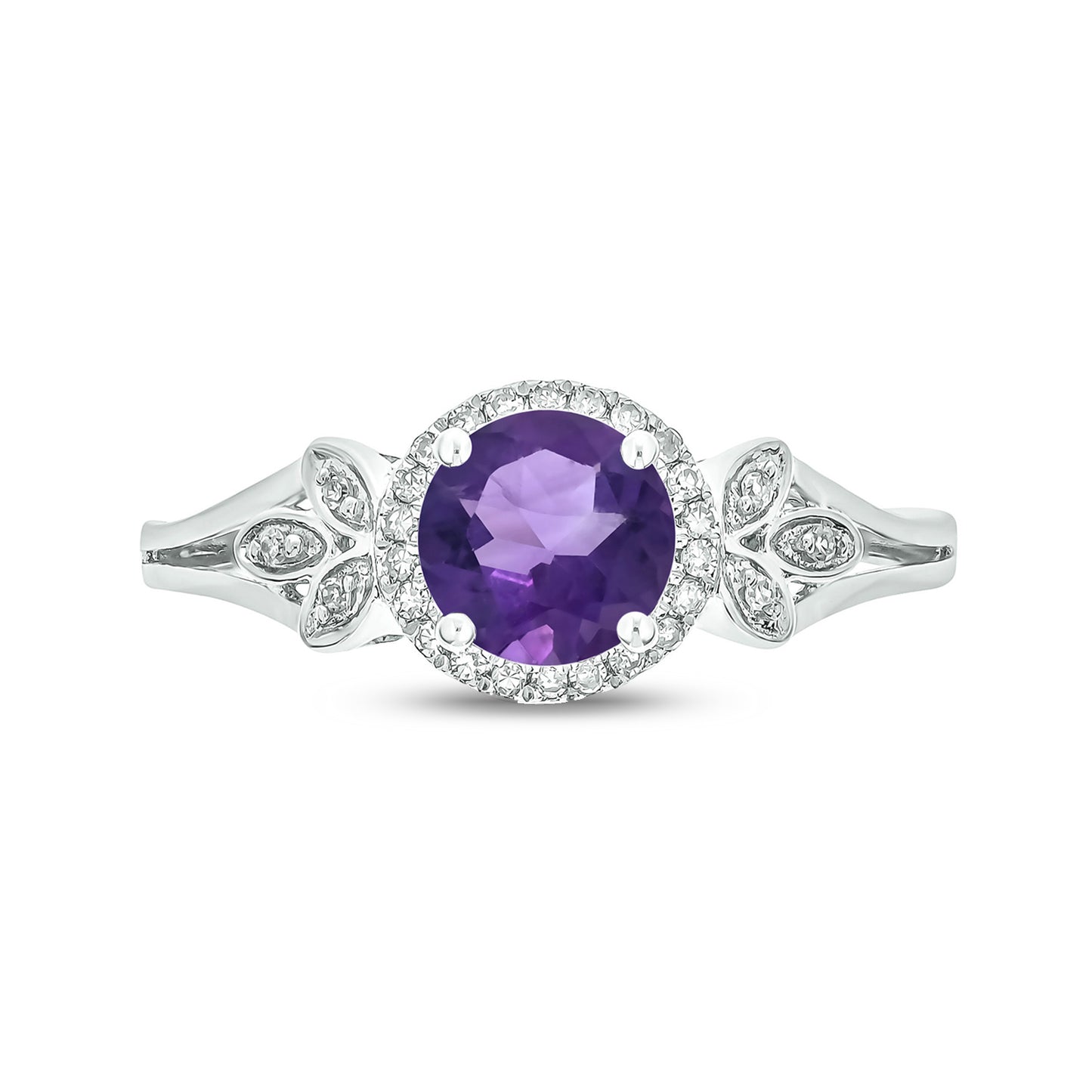 10K Gold Floral Amethyst & Diamond Ring