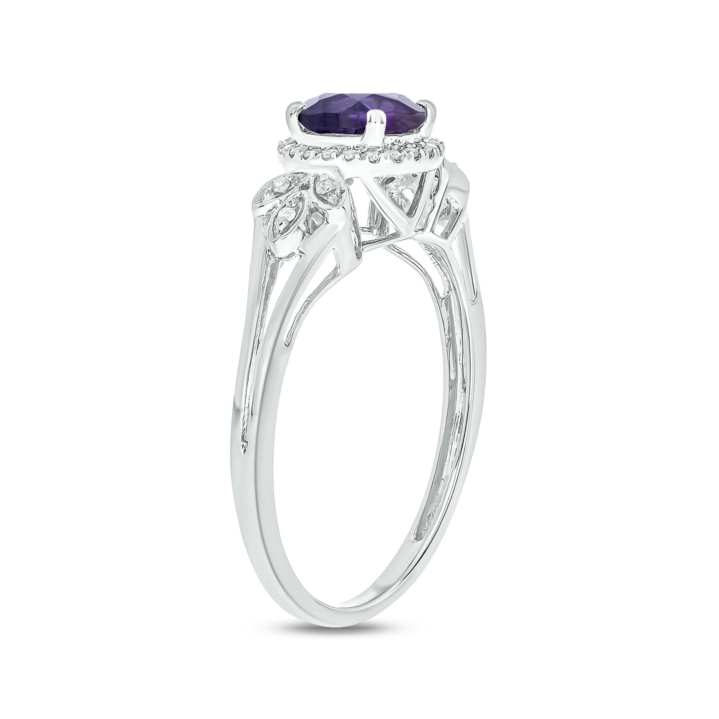 10K Gold Floral Amethyst & Diamond Ring