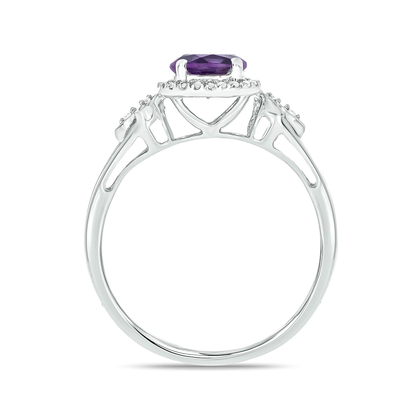 10K Gold Floral Amethyst & Diamond Ring