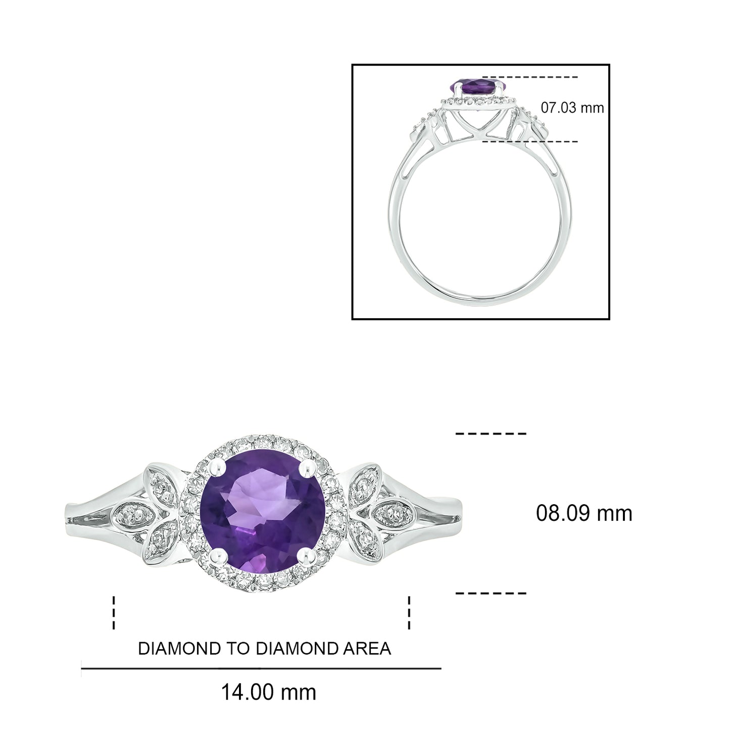 10K Gold Floral Amethyst & Diamond Ring