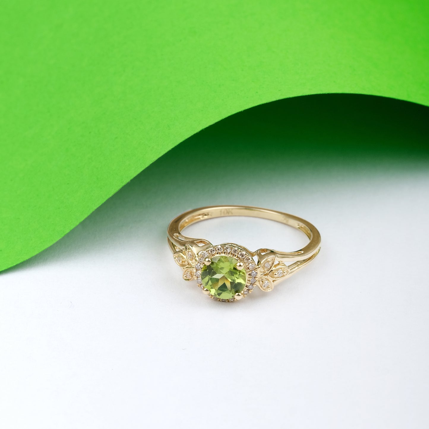 Floral Gemstone & Diamond Ring in 10K Gold
