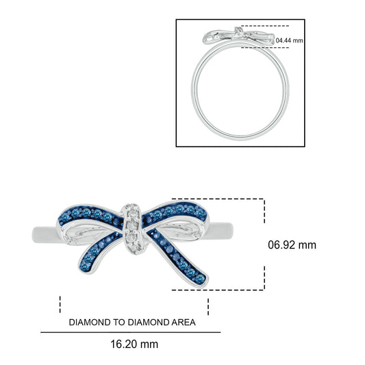 Diamond Bow Ring 925S Sterling Silver In Blue Diamond