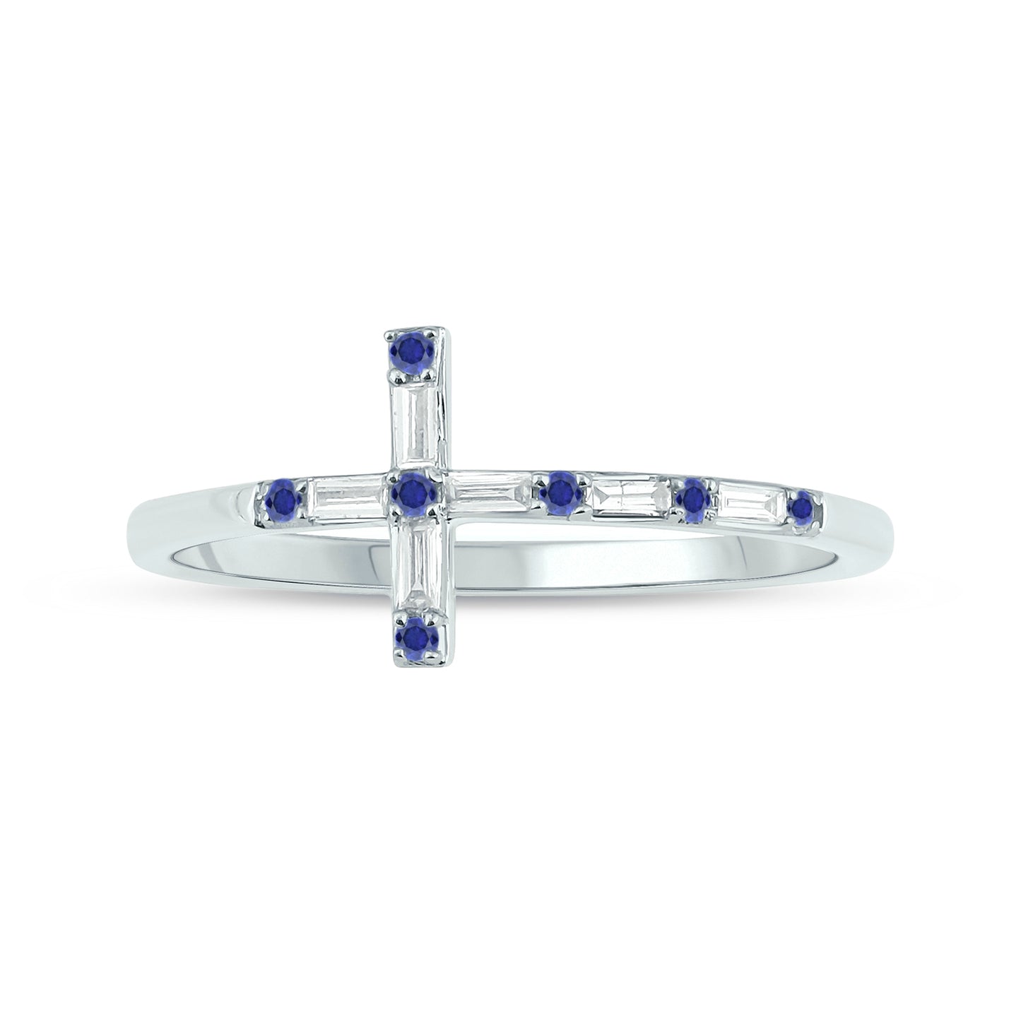 Diamond & Gemstone Cross Ring in 14K Gold - Blue Sapphire, Natural Diamonds