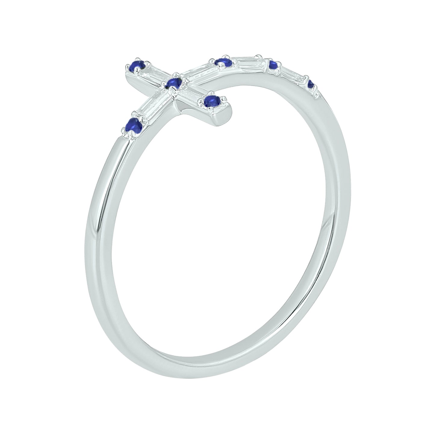 Diamond & Gemstone Cross Ring in 14K Gold - Blue Sapphire, Natural Diamonds