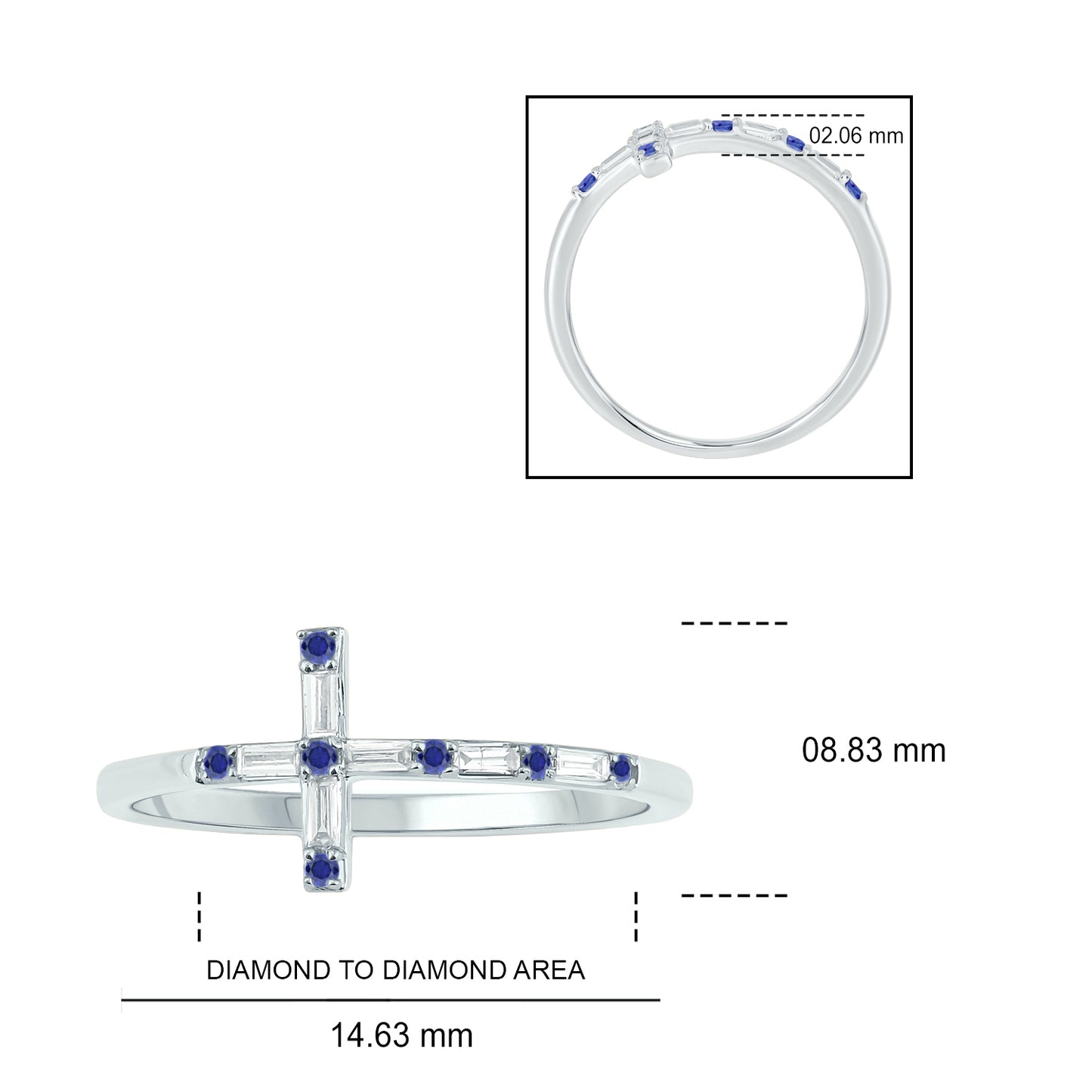 Diamond & Gemstone Cross Ring in 14K Gold - Blue Sapphire, Natural Diamonds