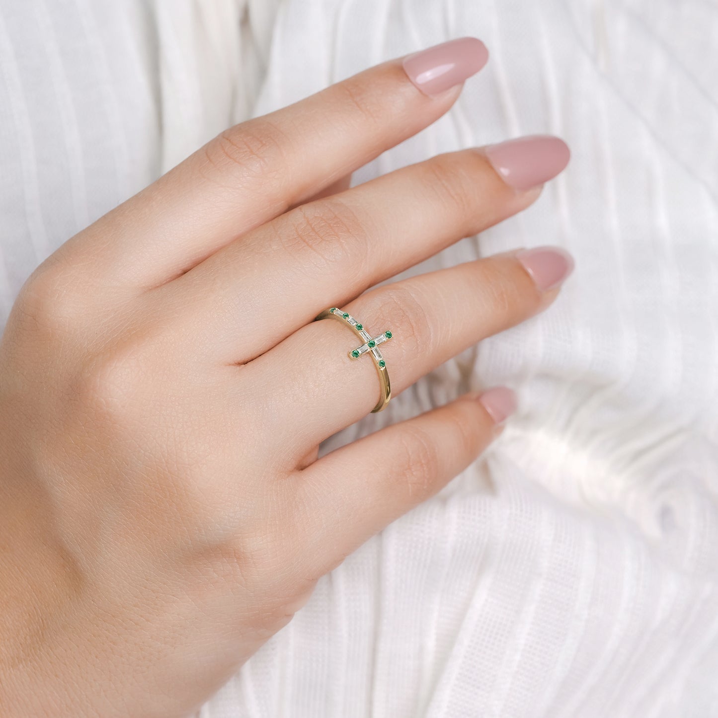 Diamond & Gemstone Cross Ring in 14K Gold