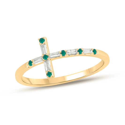 Diamond & Gemstone Cross Ring in 14K Gold