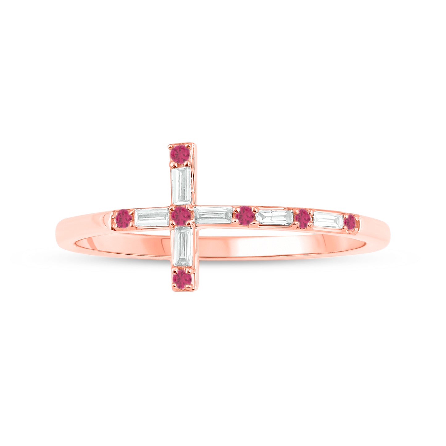 Diamond & Gemstone Cross Ring in 14K Gold- Ruby, Natural Diamonds