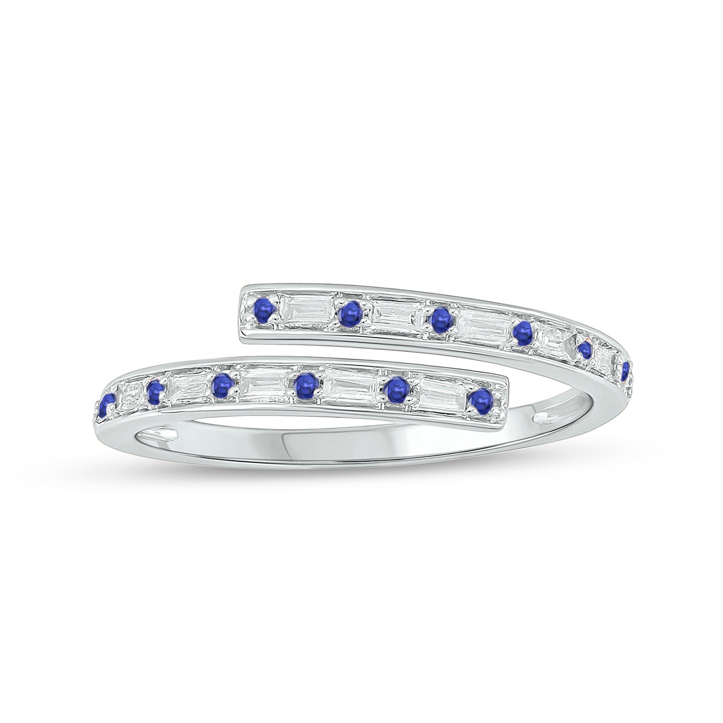 14K Gold Minimal Bypass Ring - Blue Sappire & Natural Diamonds