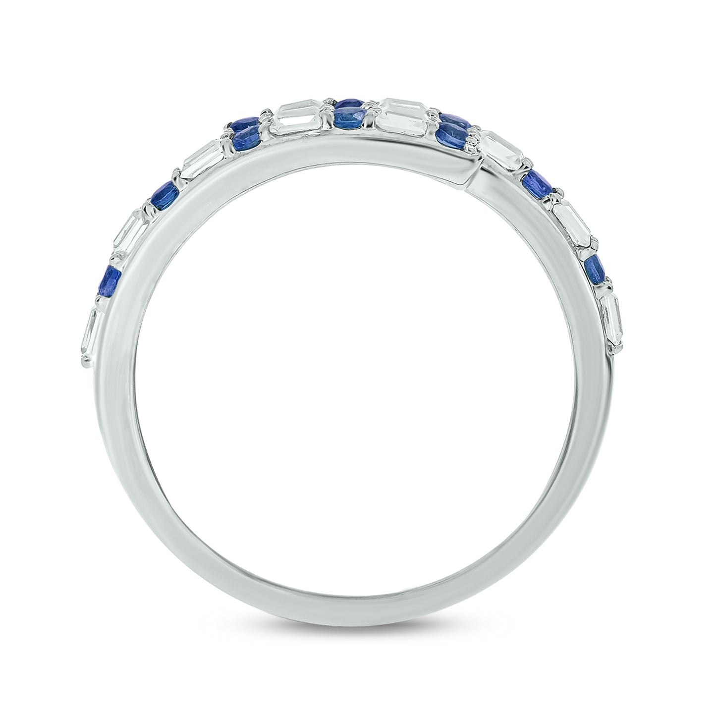 14K Gold Minimal Bypass Ring - Blue Sappire & Natural Diamonds
