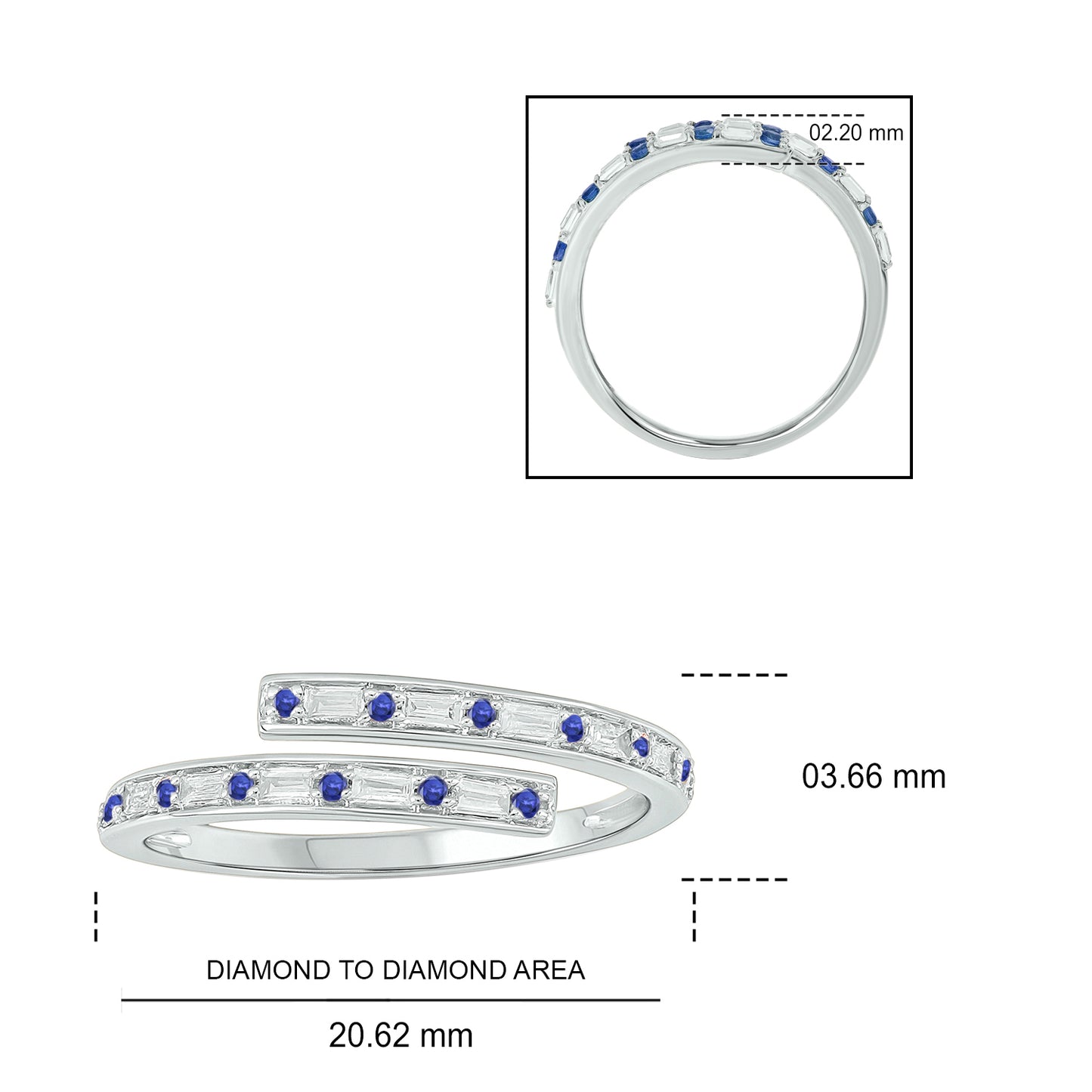14K Gold Minimal Bypass Ring - Blue Sappire & Natural Diamonds