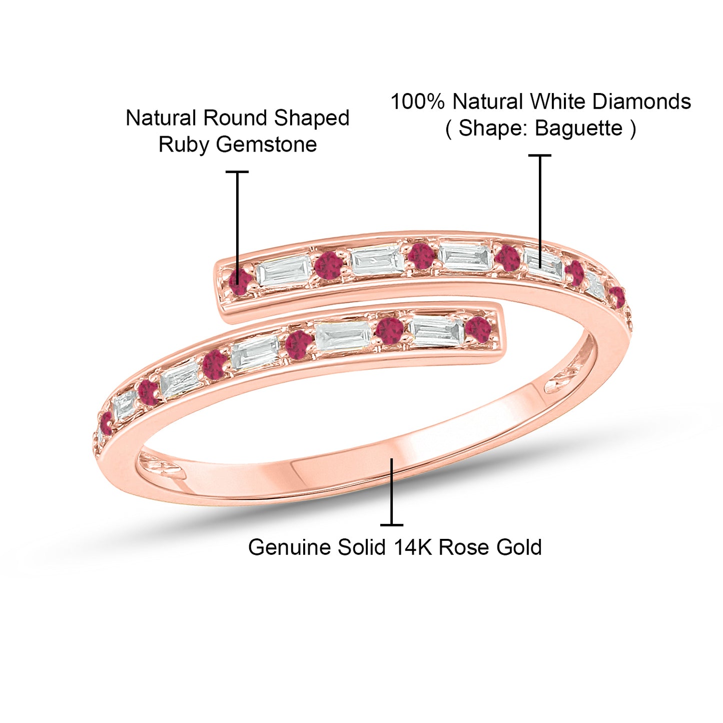 Minimal Ruby Bypass Ring in 14K Gold