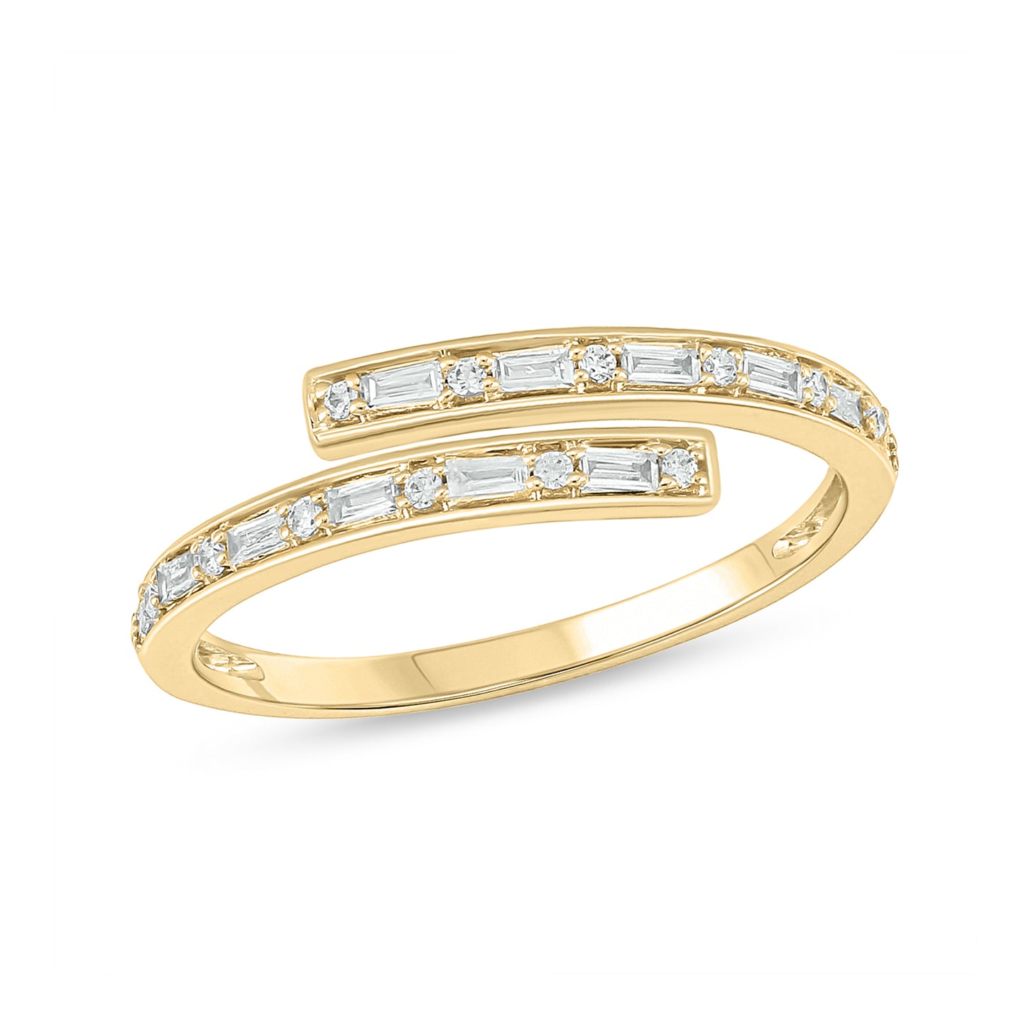 14K Gold Minimal Bypass Ring - Emerald & Natural Diamonds