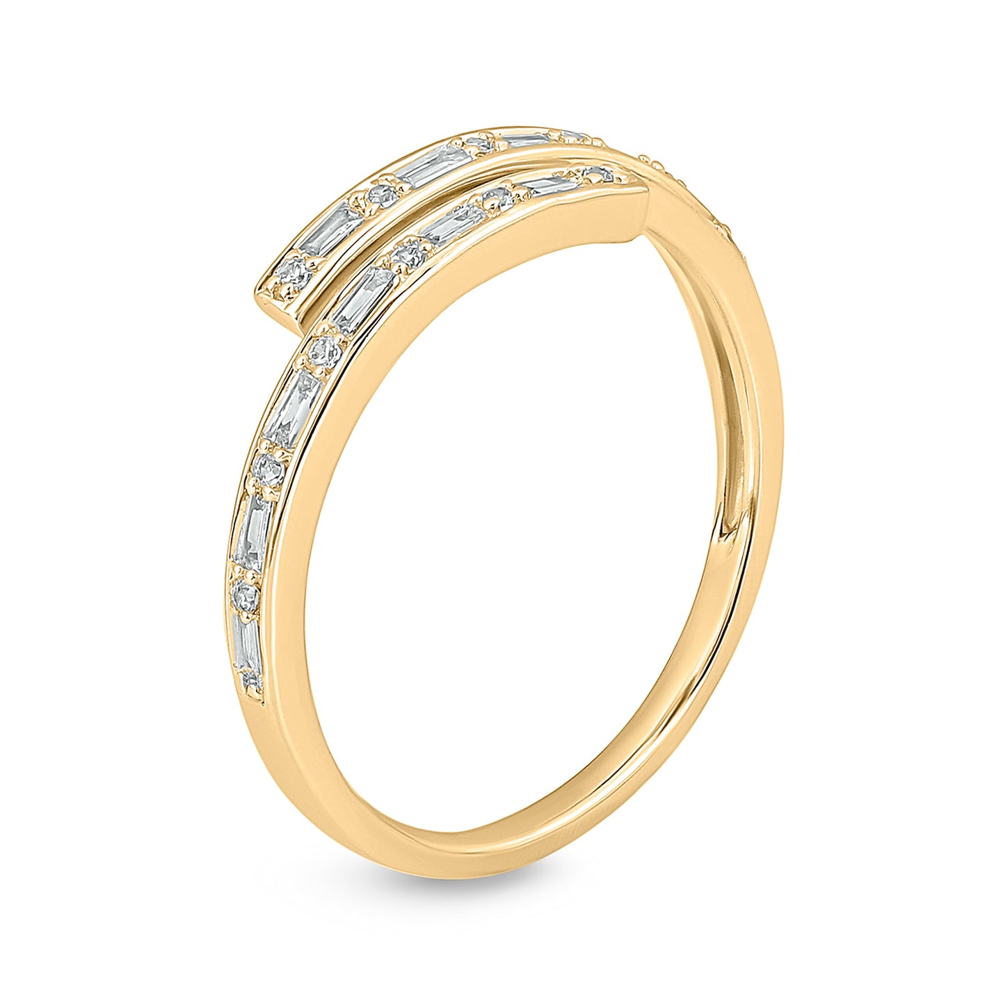14K Gold Minimal Bypass Ring - Emerald & Natural Diamonds