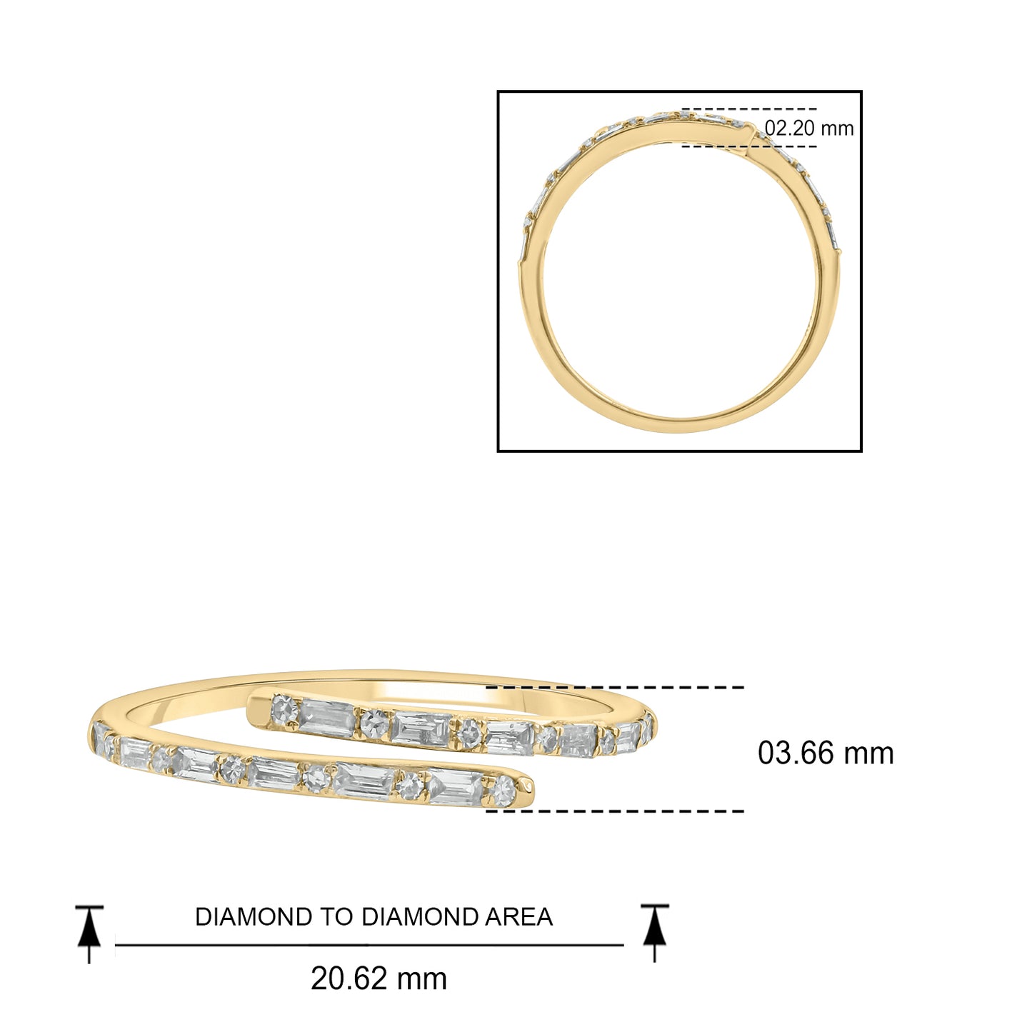 14K Gold Minimal Bypass Ring - Emerald & Natural Diamonds