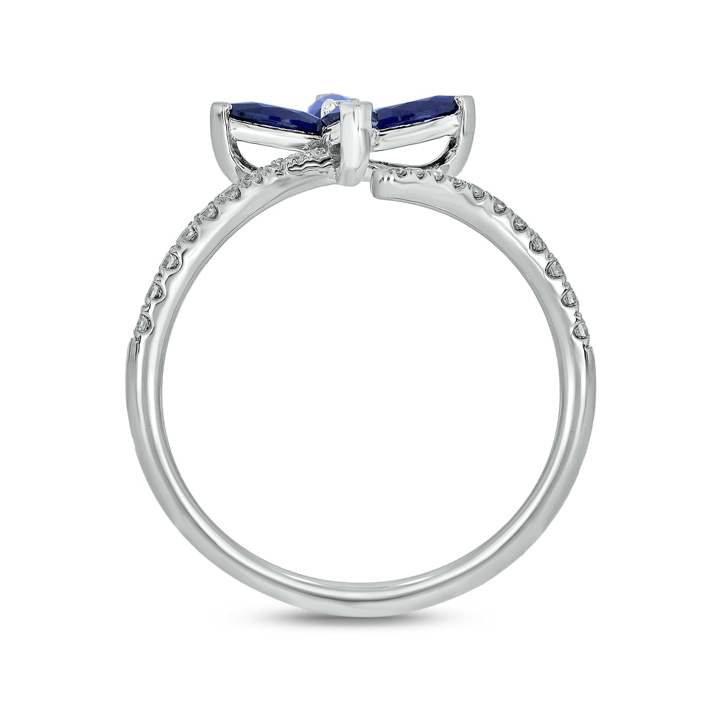 14KT Gold Luxurious Floral Blue Sapphire & Diamond Open Ring