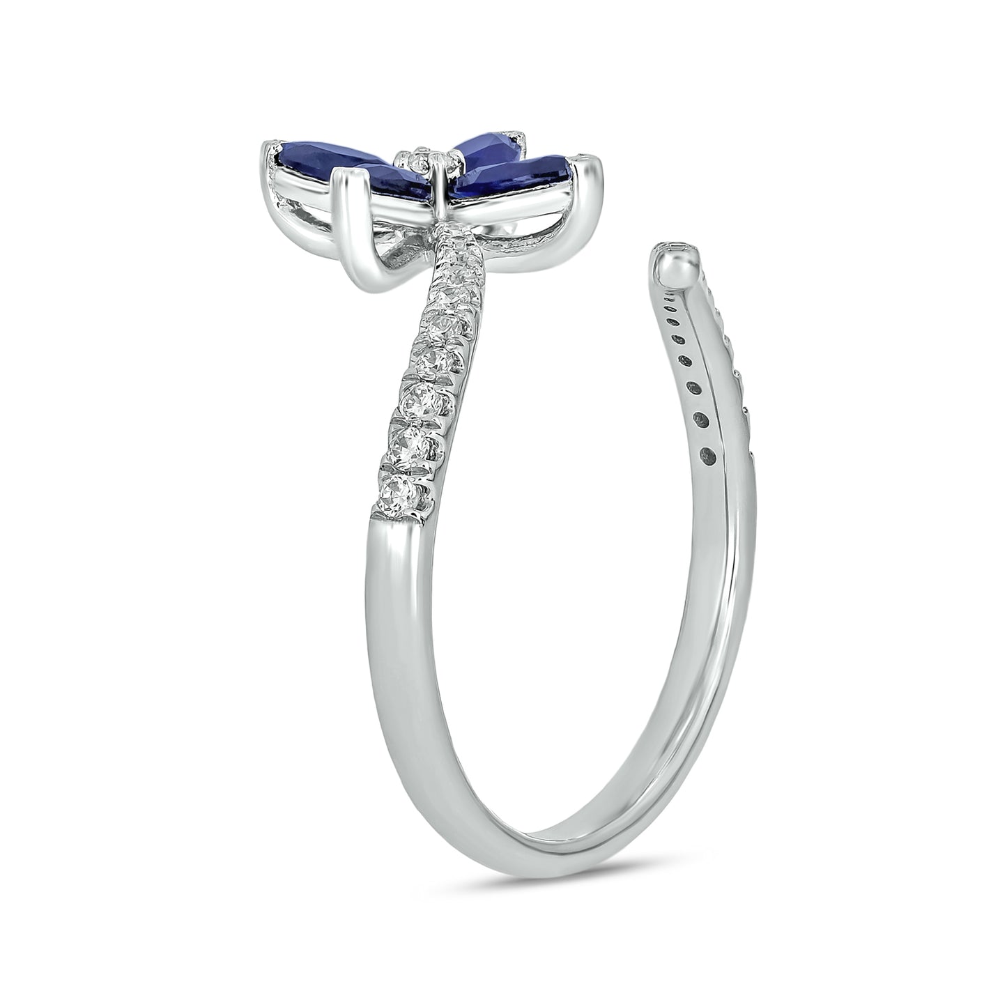 14KT Gold Luxurious Floral Blue Sapphire & Diamond Open Ring