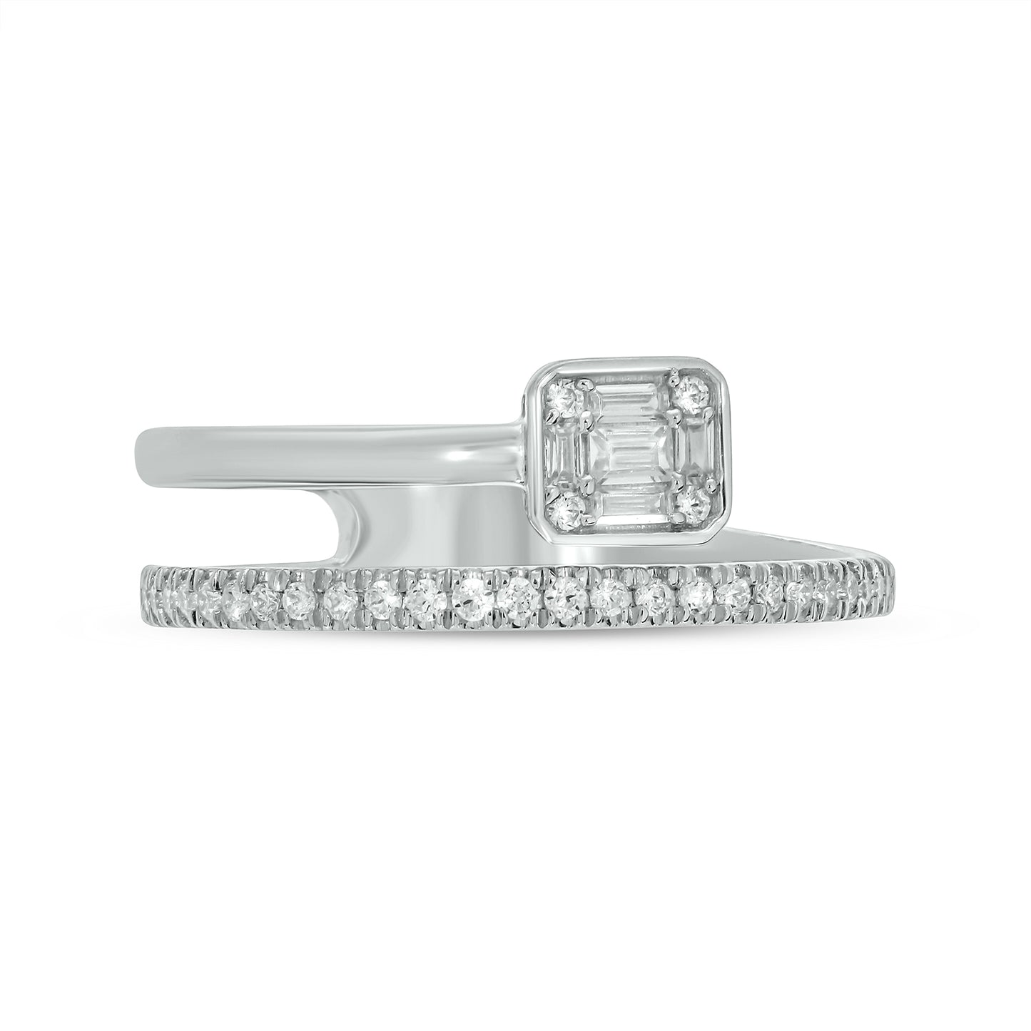 14KT Gold, Diamond Studded Stylish Two Row Open Ring