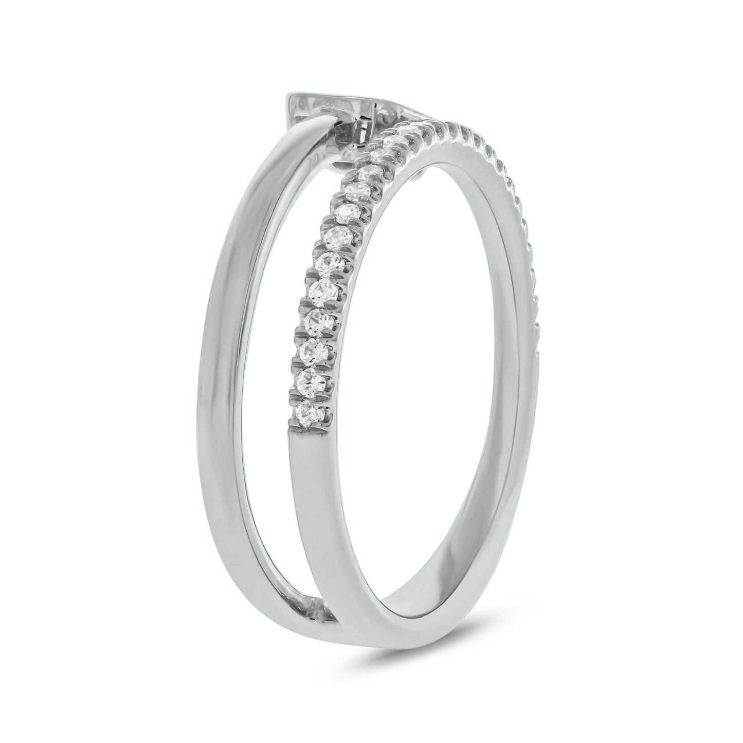 14KT Gold, Diamond Studded Stylish Two Row Open Ring