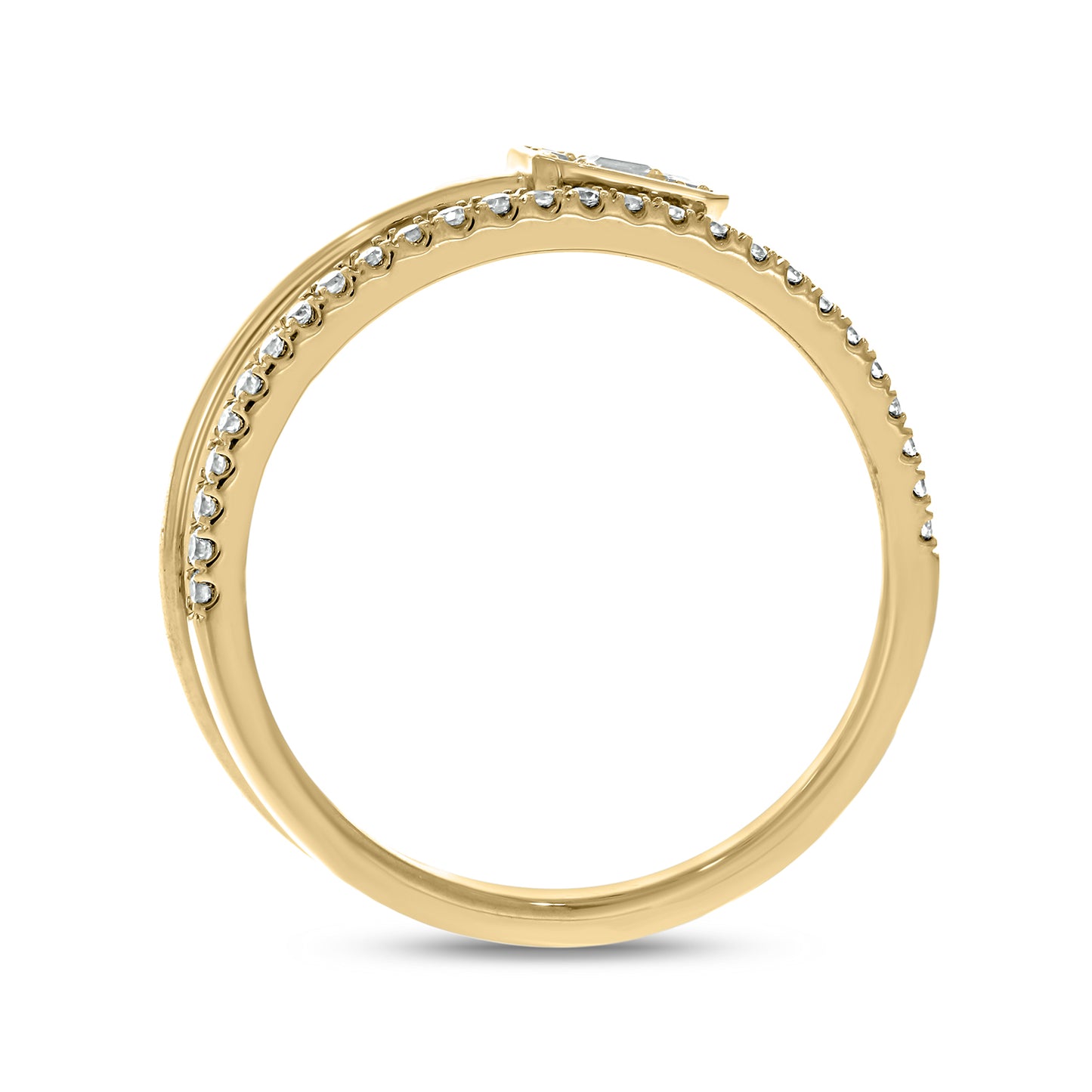 14KT Gold, Diamond Studded Stylish Two Row Open Ring
