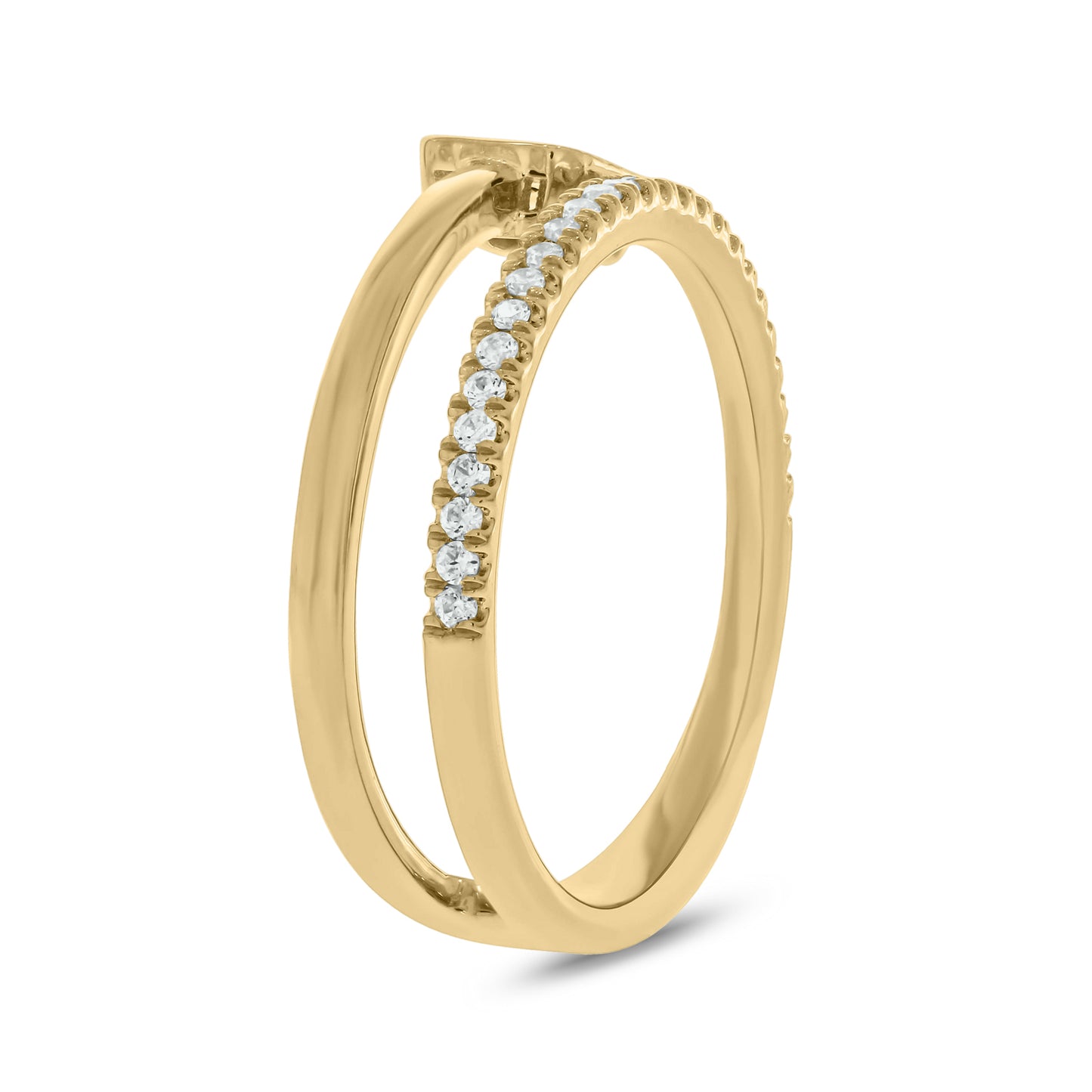 14KT Gold, Diamond Studded Stylish Two Row Open Ring