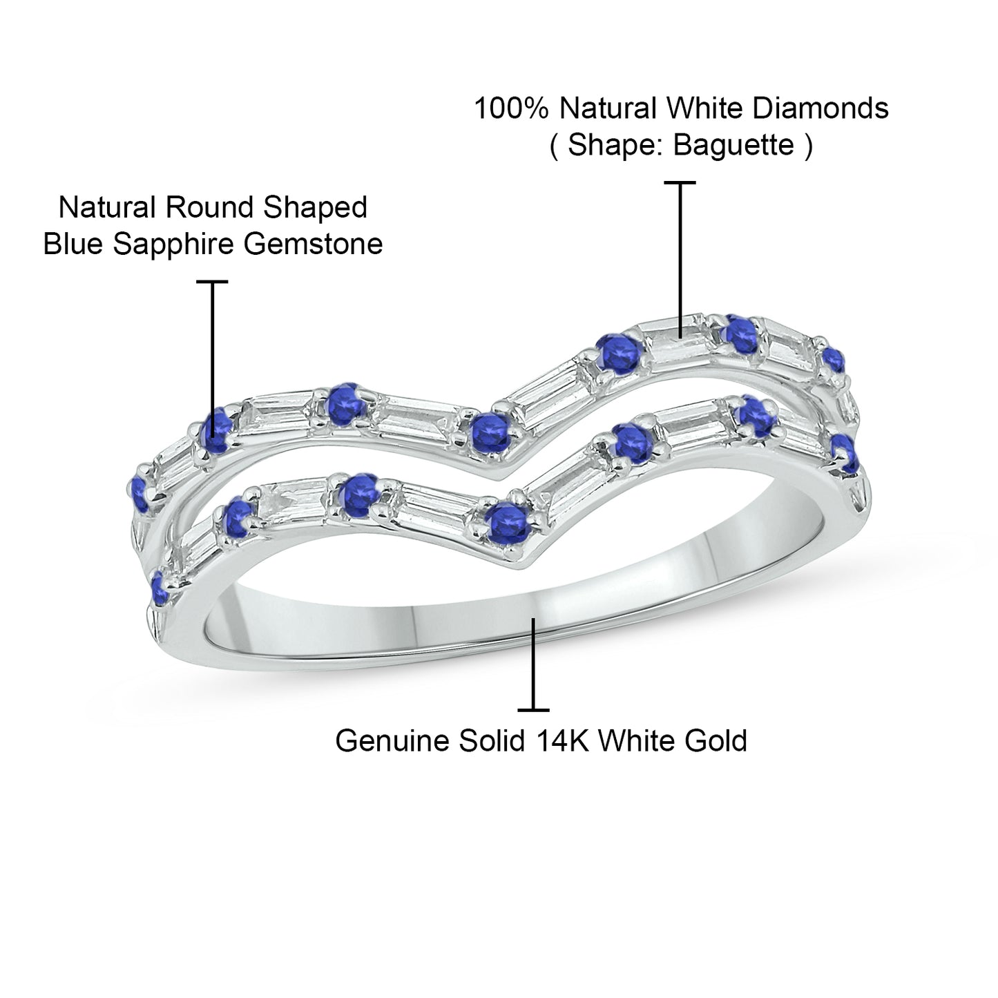 Two Row Gemstone & Diamond Chevron Ring in 14K Gold