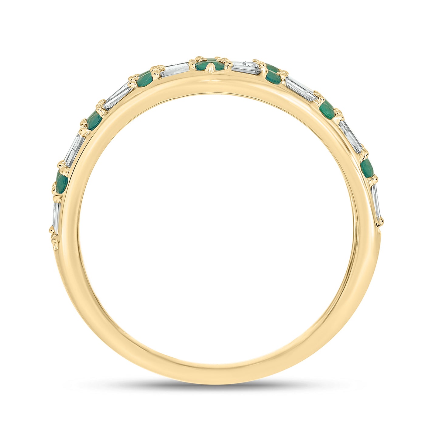 Two Row Emerald & Diamond Chevron Ring in 14K Gold