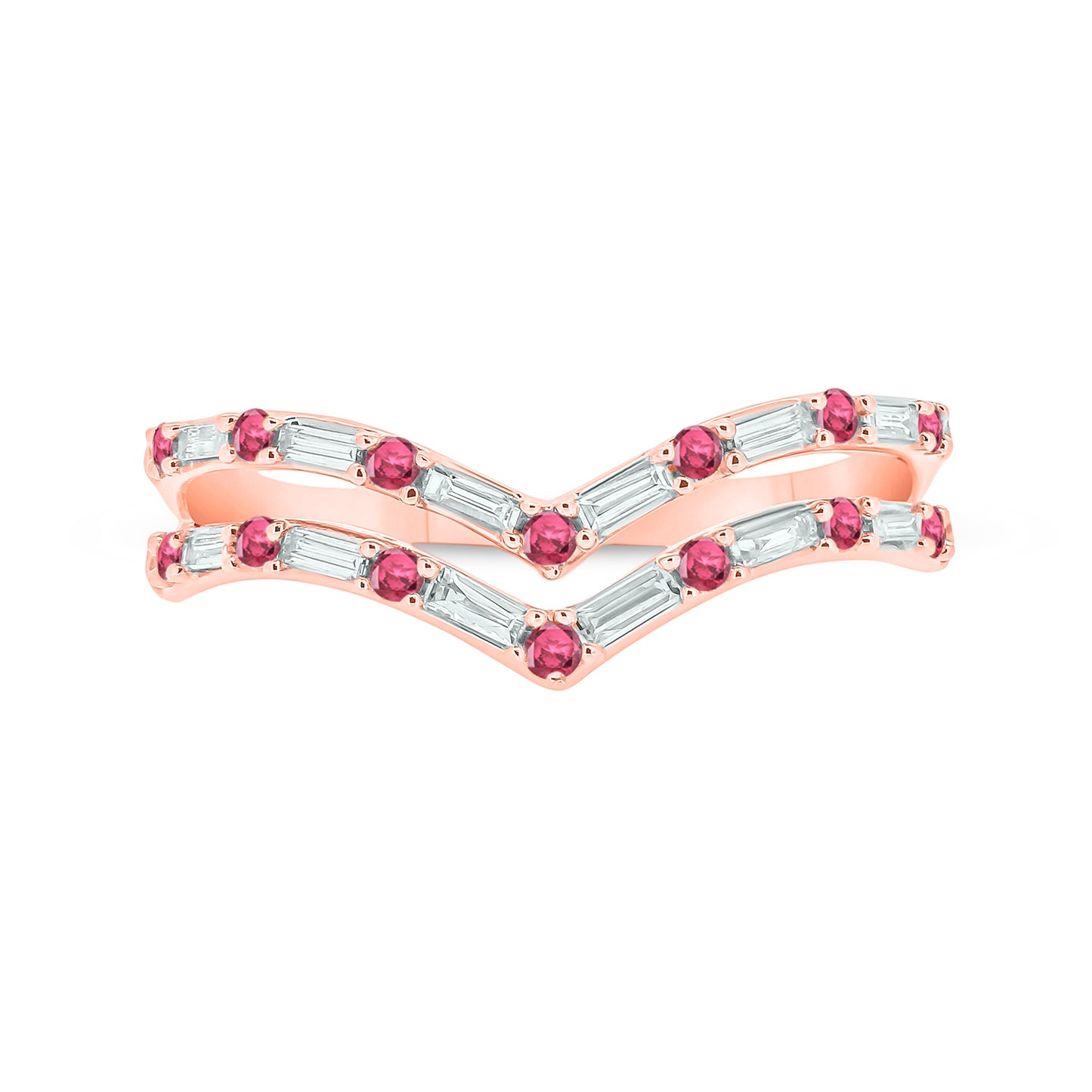 Two Row Ruby & Diamond Chevron Ring in 14K Gold