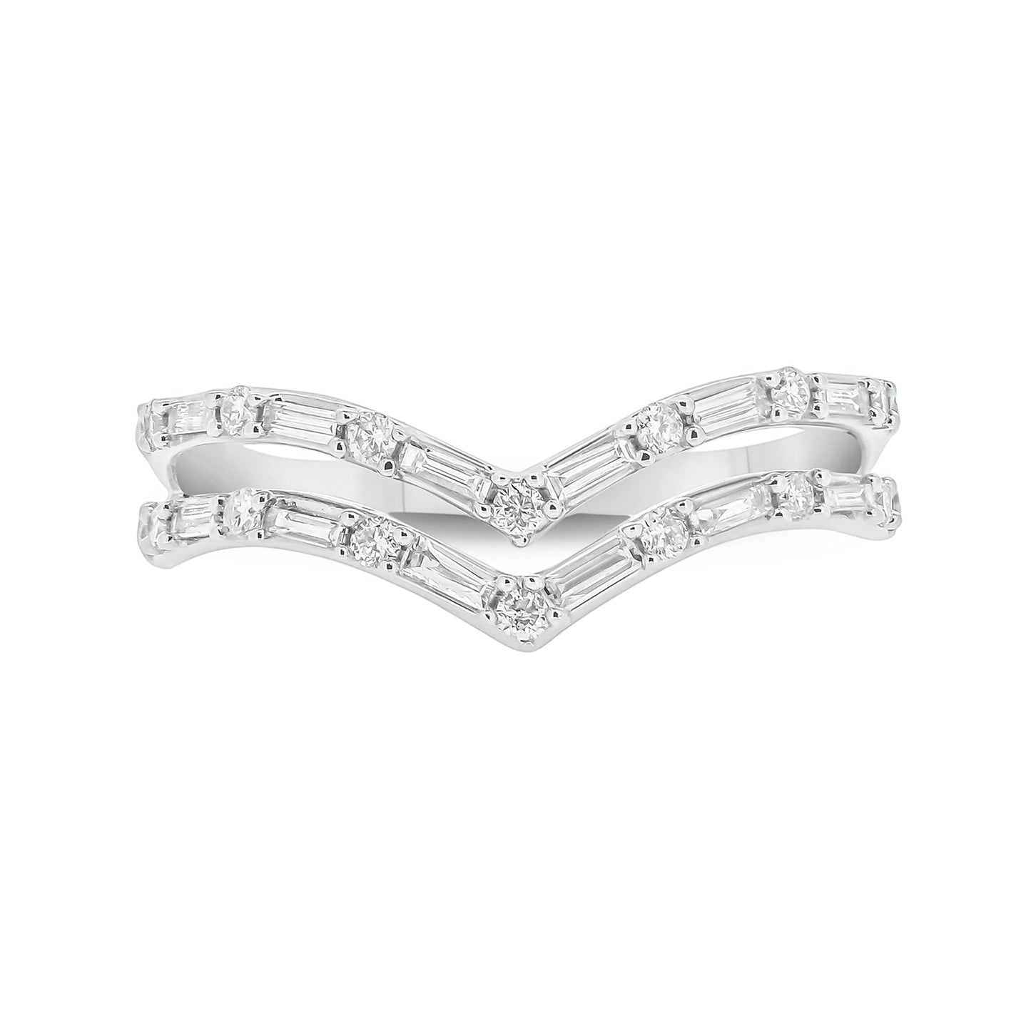 Two Row Gemstone & Diamond Chevron Ring in 14K Gold